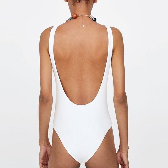 Zara White Lace Up One Piece Swimsuit Low Swoop Back - Picture 5 of 8